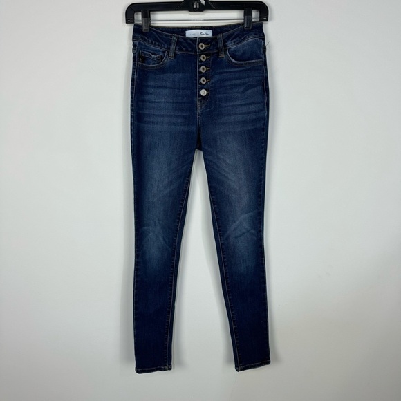 Kancan curvy button fly medium wash denim jeans skinny - Picture 1 of 5